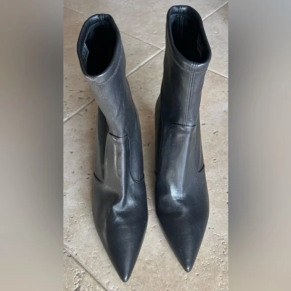 Stuart Weitzman Ankle Stretch Black Leather Pointed Toe 85mm Booties Shoes 10.5 - Picture 11 of 13